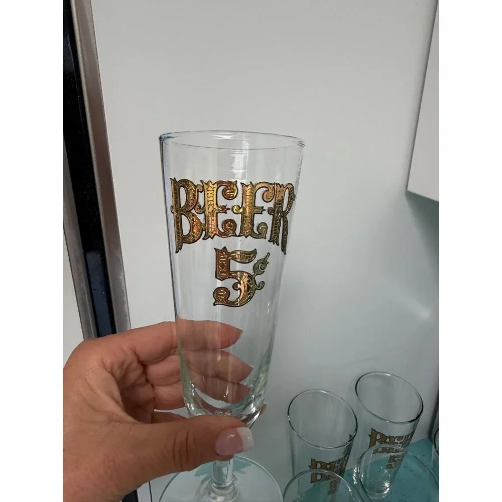 Culver Set of 6  22-karat Gold Footed Pilsner Glasses Vintage Collectible